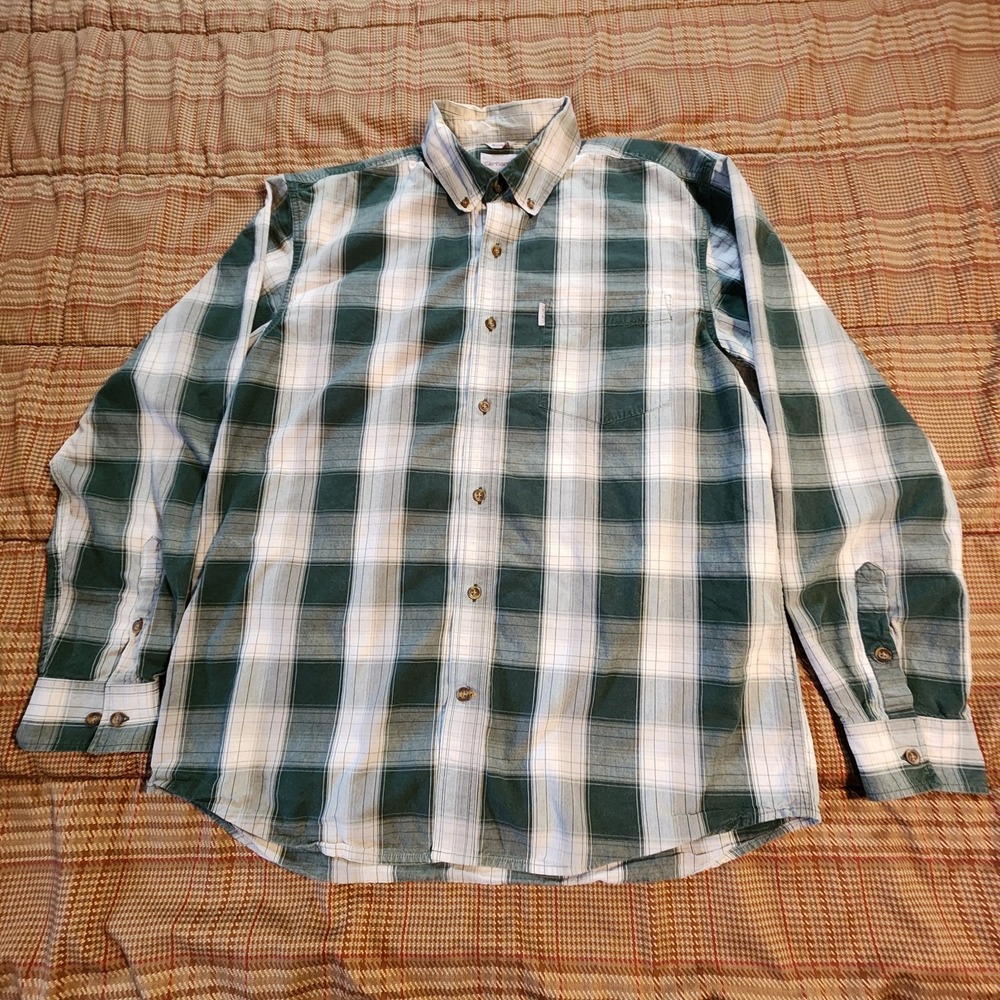 Carhartt Mens Loose Fit Green Plaid Long Sleeve Button Down Shirt Large Two-tone